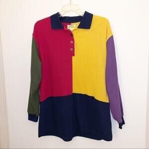 VTG 90’s Colorblock Collard Long Sleeve Top